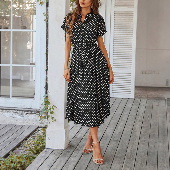 Elegantes Polka-Dot Sommer-Midikleid in Schwarz