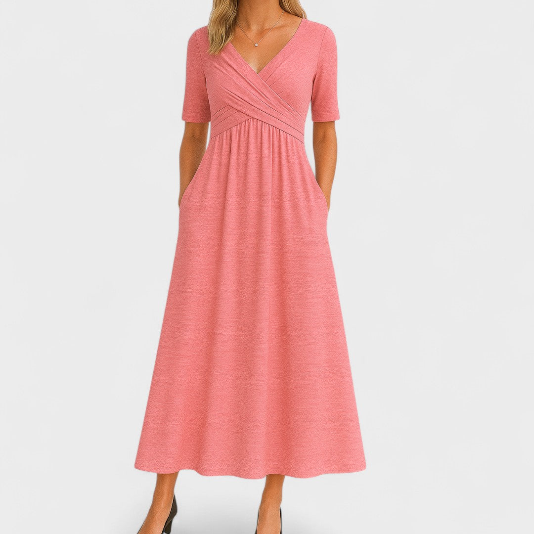 Elegantes Wickelmidikleid für den Alltag in Rosa