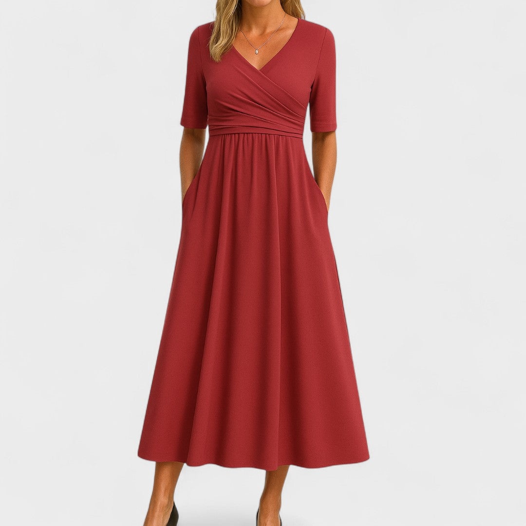 Elegantes Wickelmidikleid für den Alltag in Rot