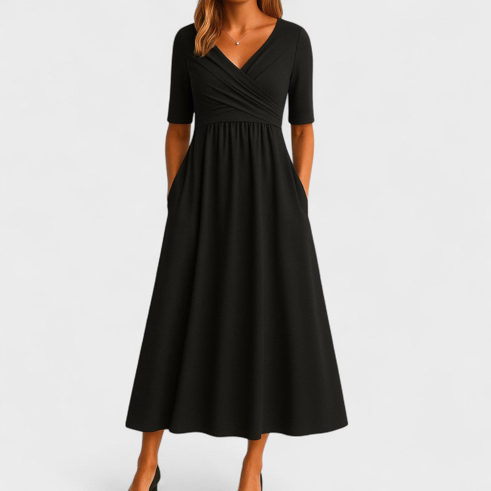 Elegantes Wickelmidikleid für den Alltag in Schwarz