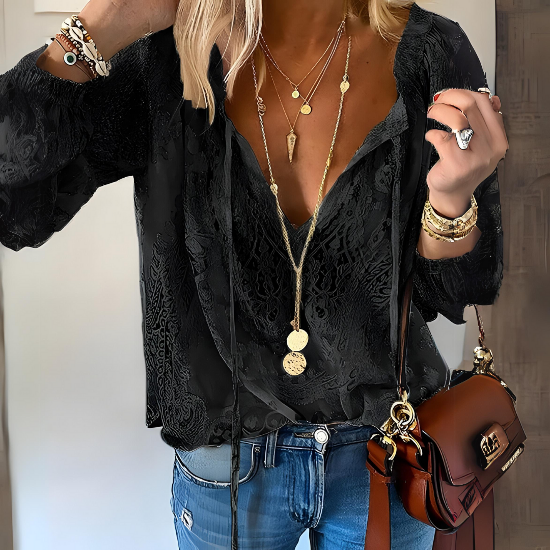Elena | Weiche Boho-Bluse in Schwarz