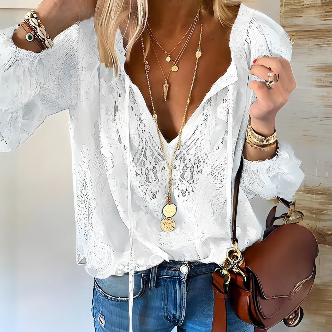 Elena | Weiche Boho-Bluse in Weiß