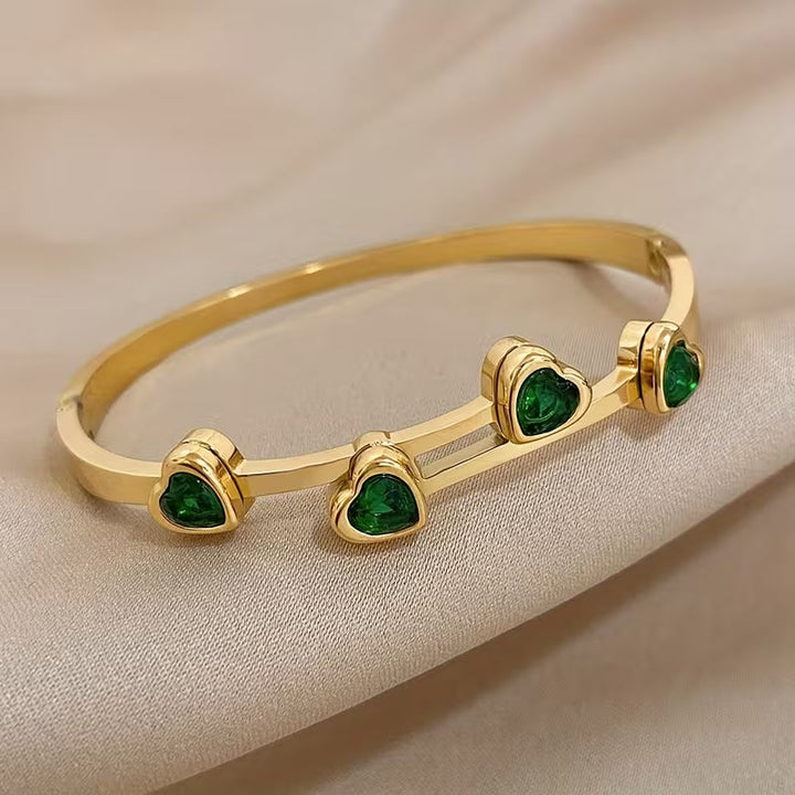 Grüne Herzen Armband | Gold