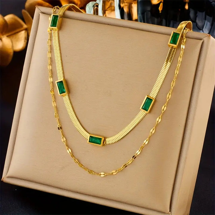 Retro-Doppelschicht-Halsband Sorella Gem | Gold