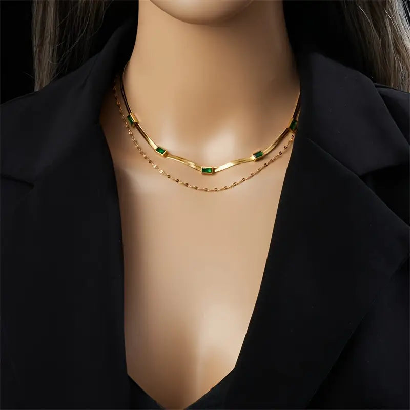 Retro-Doppelschicht-Halsband Sorella Gem | Gold