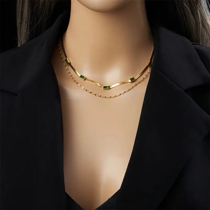Retro-Doppelschicht-Halsband Sorella Gem | Gold