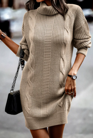 Festliches Damen Maxi-Strickkleid für Herbstabende in Khaki