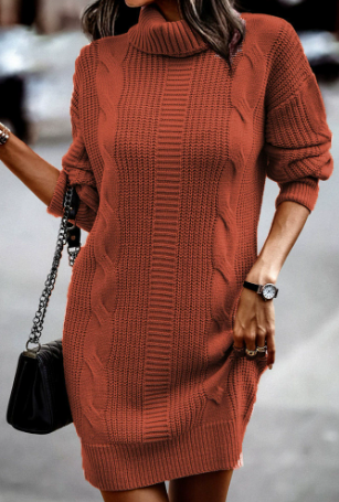 Festliches Damen Maxi-Strickkleid für Herbstabende in Orange