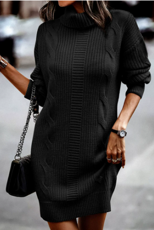 Festliches Damen Maxi-Strickkleid für Herbstabende in Schwarz