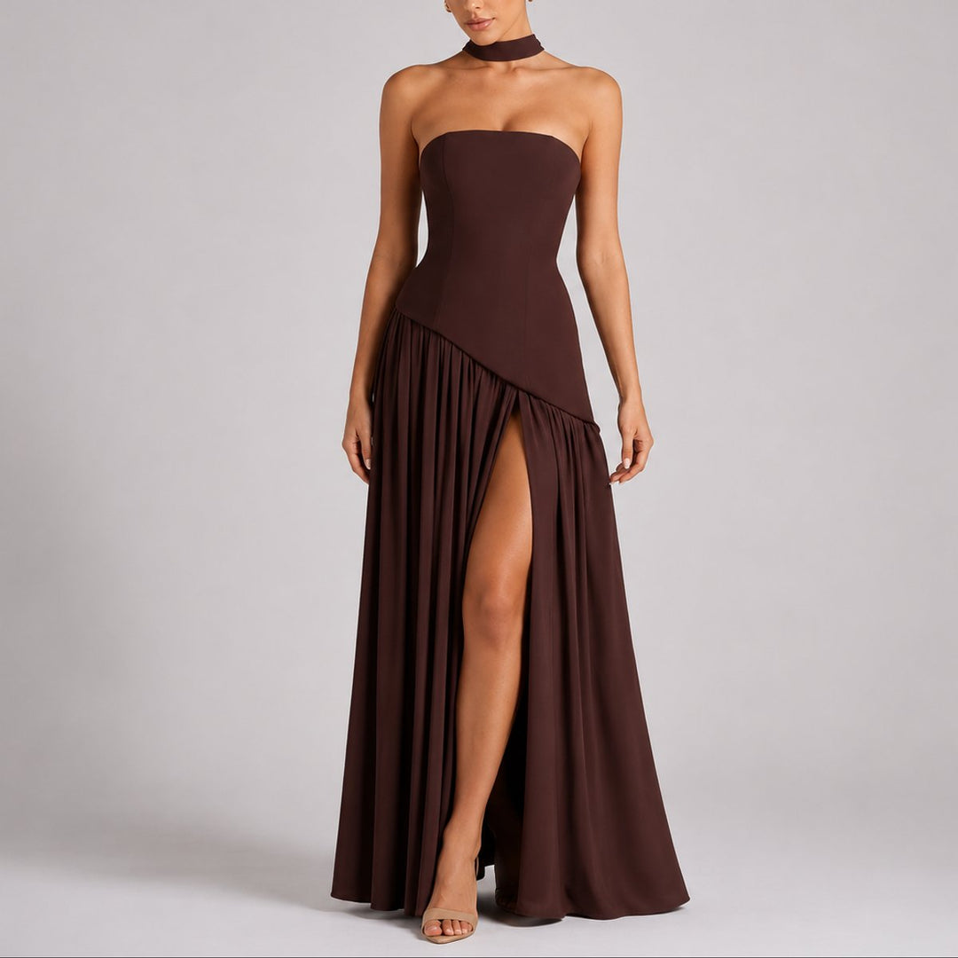 Festliches Damen Maxikleid für Hochzeitsgäste in Braun