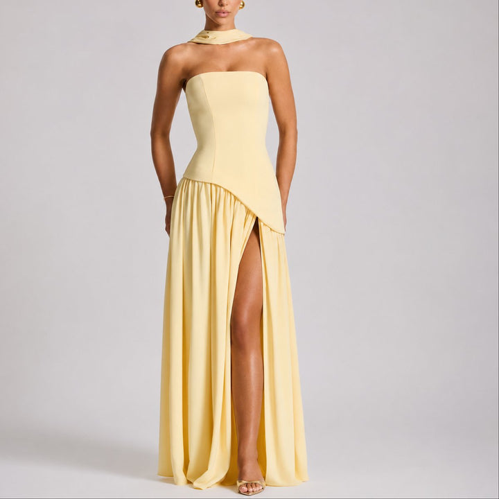 Festliches Damen Maxikleid für Hochzeitsgäste in Gelb