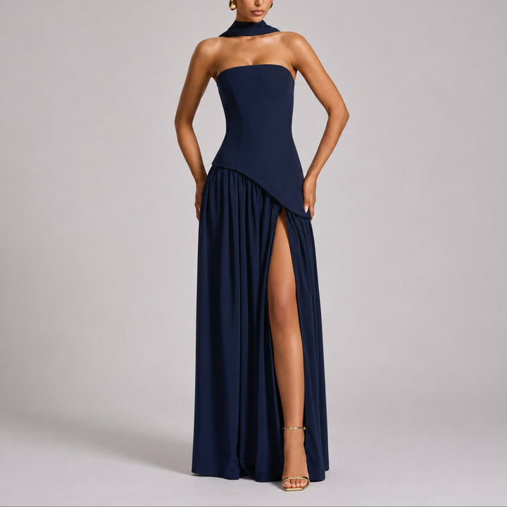 Festliches Damen Maxikleid für Hochzeitsgäste in Marineblau