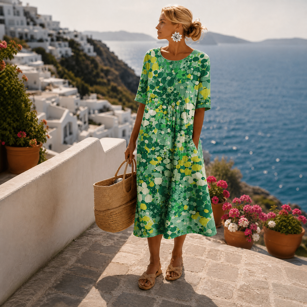 Festliches Damen Midikleid für Hochzeitsgäste im Herbst in Grün