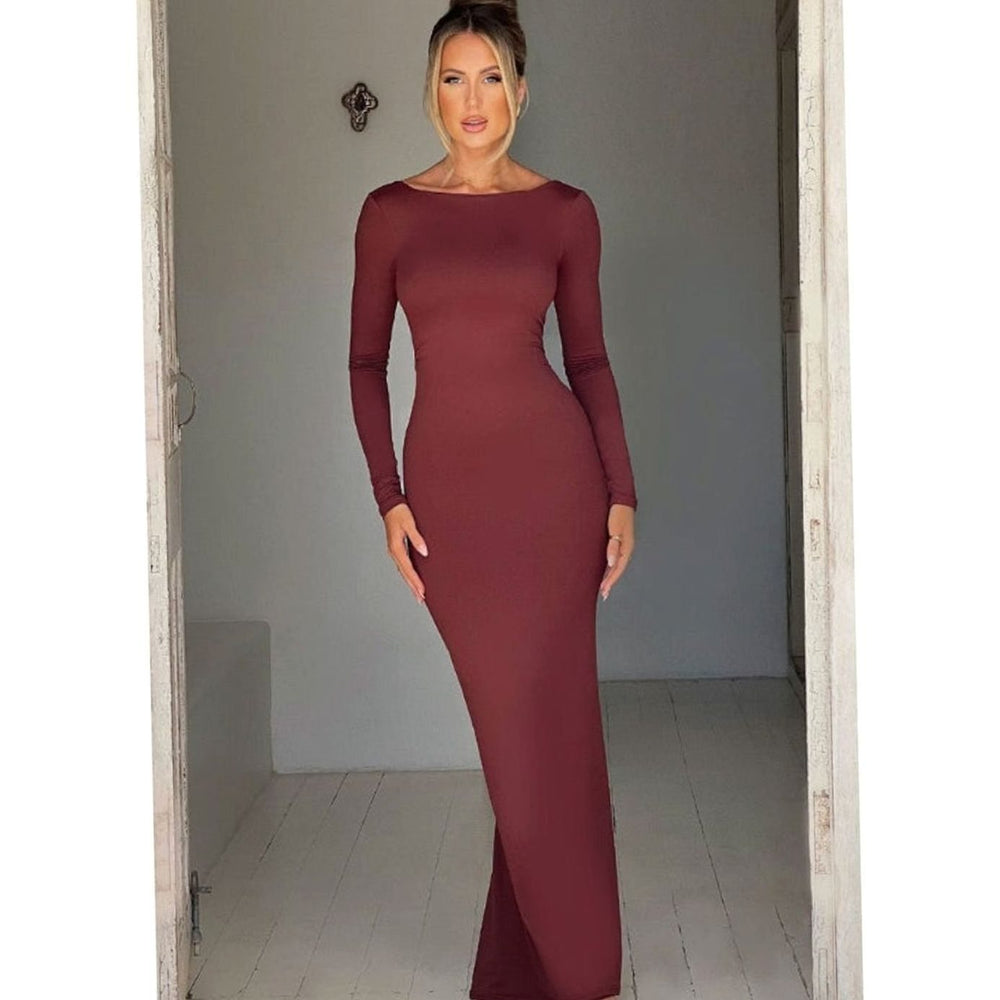 Festliches Hochzeitsgast-Kleid mit Langarm in Maxilänge in Rot