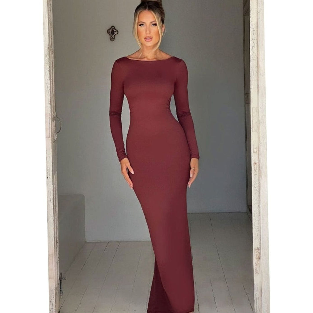 Festliches Hochzeitsgast-Kleid mit Langarm in Maxilänge in Rot