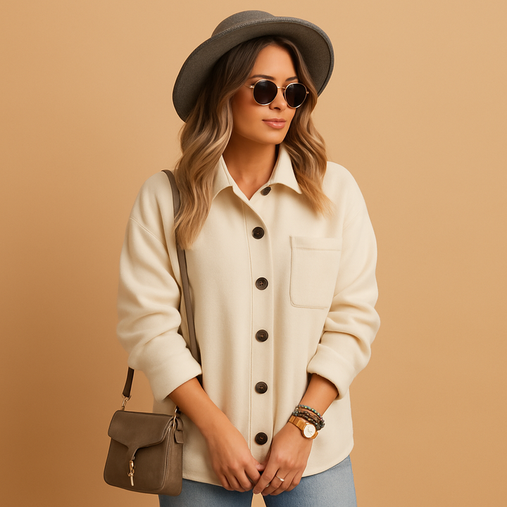 Fleece Damen Bluse zum Überziehen in Creme