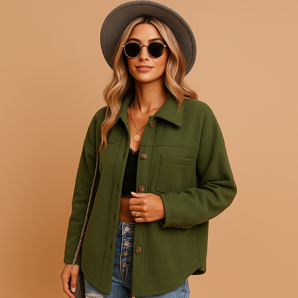 Fleece Damen Bluse zum Überziehen in Olivgrün