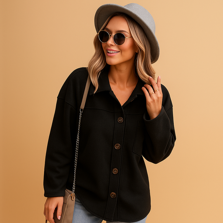 Fleece Damen Bluse zum Überziehen in Schwarz