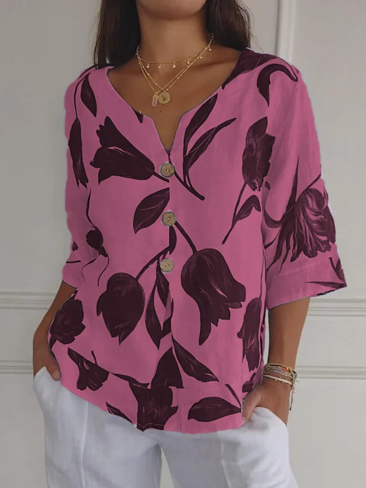 Fließende Blumenbluse in Rosa
