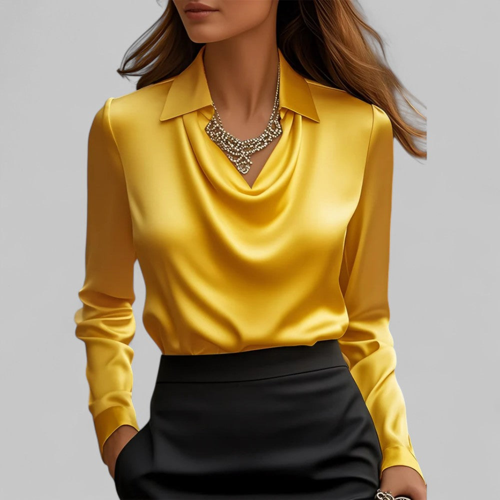 Fließende Damen Satinbluse für elegante Anlässe in Gelb