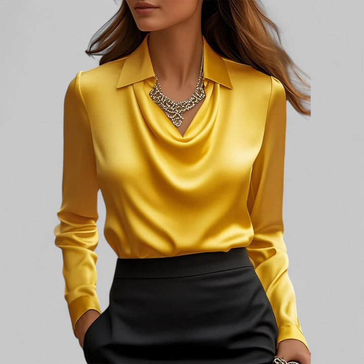 Fließende Damen Satinbluse für elegante Anlässe in Gelb