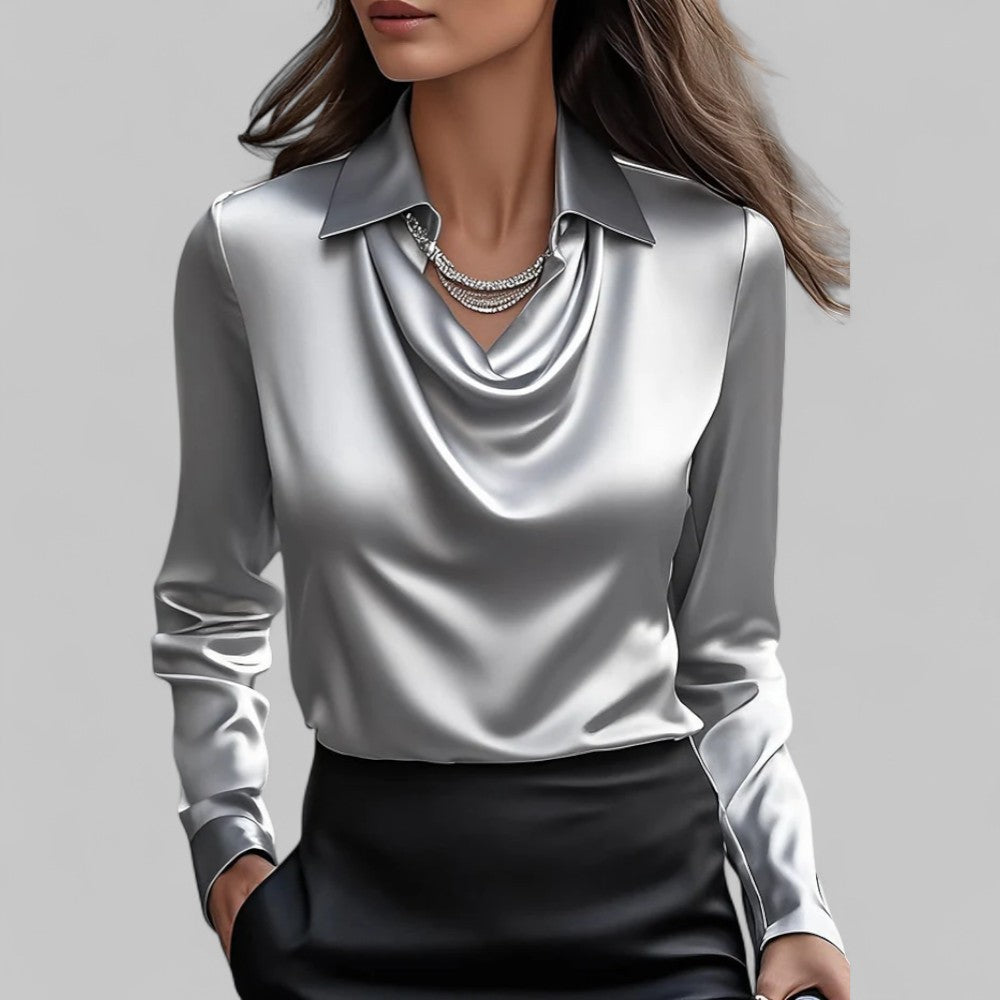 Fließende Damen Satinbluse für elegante Anlässe in Grau