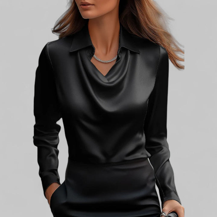 Fließende Damen Satinbluse für elegante Anlässe in Schwarz