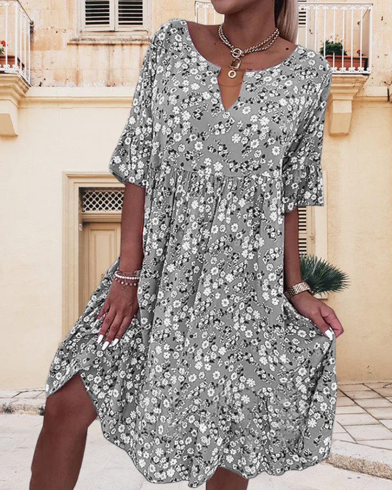 Florale Damen Sommerkleid in Grau