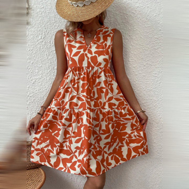 Florales Midikleid für Hochzeitsgäste in Orange