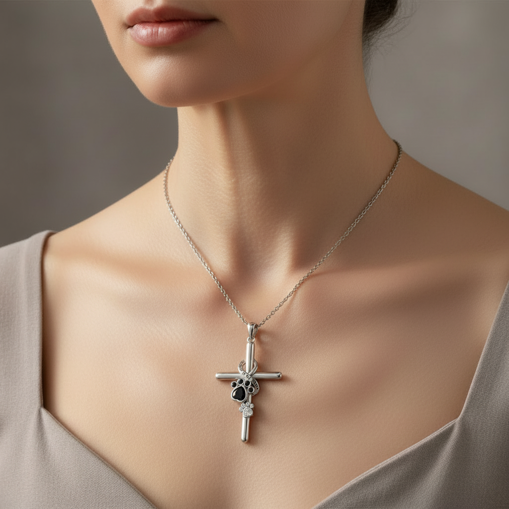 925 Sterling Silber Pfote Kreuz Halskette