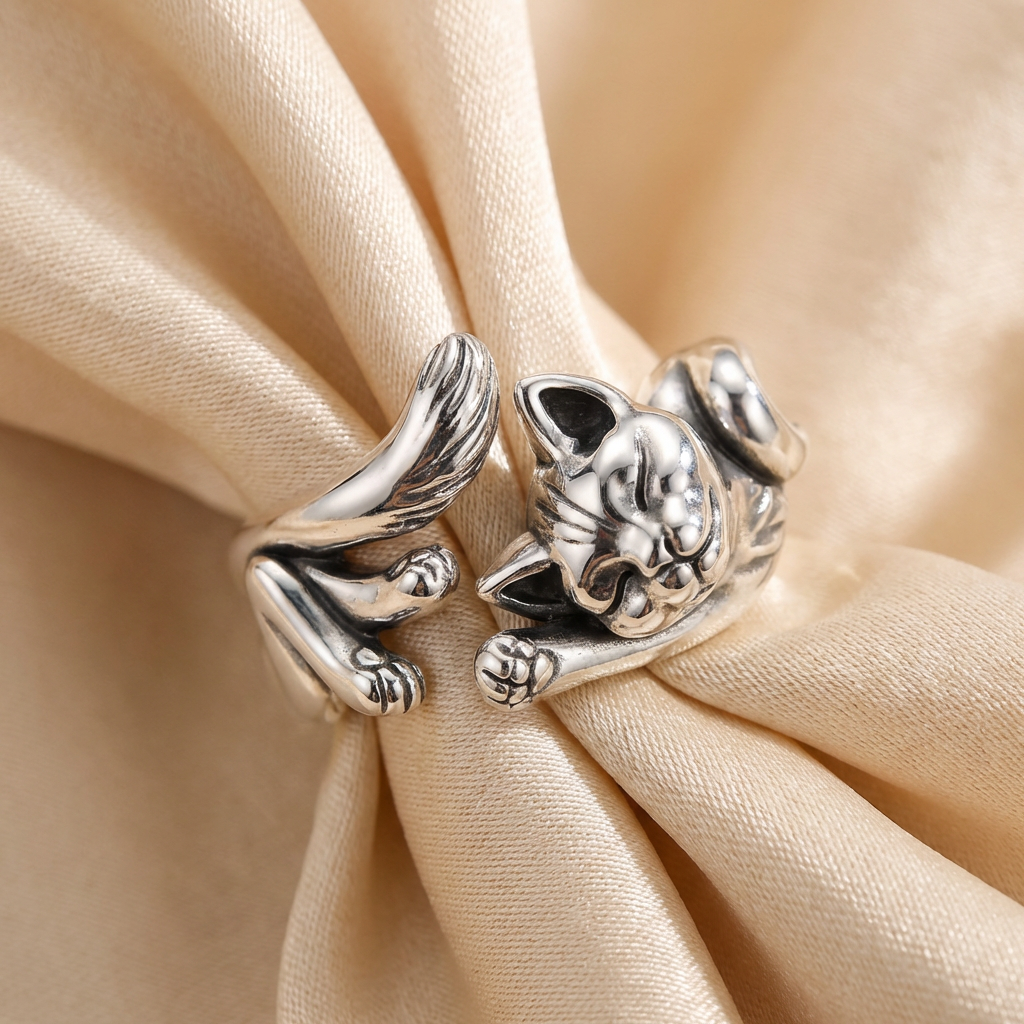 Silberner Vintage Katzenring