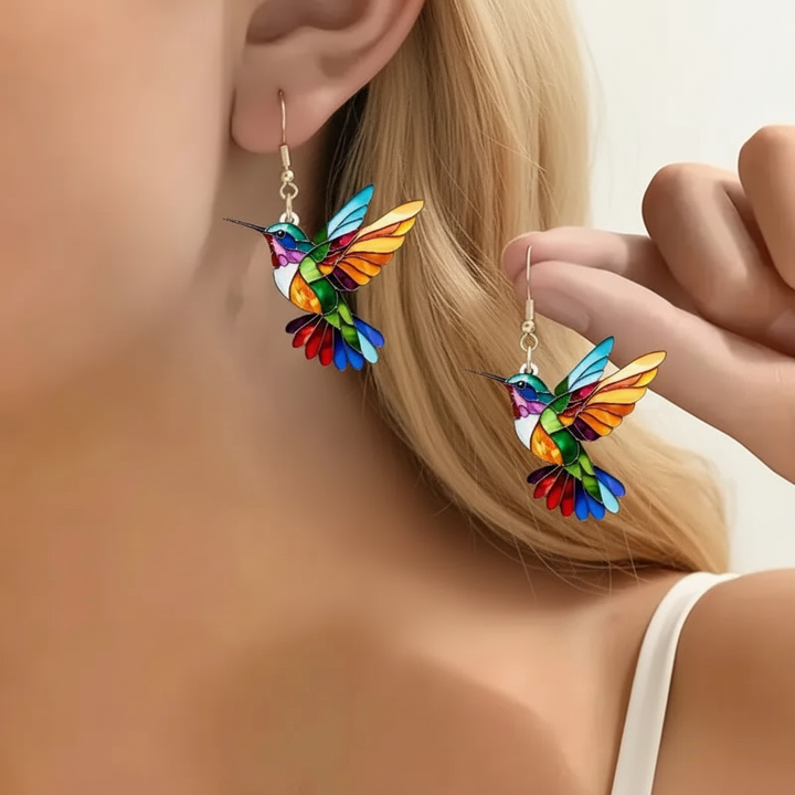 Regenbogen Kolibri Statement Ohrringe