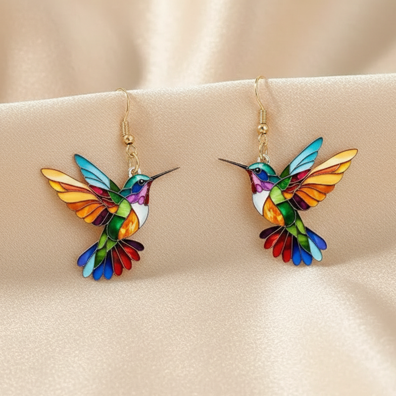 Regenbogen Kolibri Statement Ohrringe