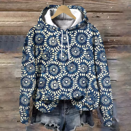 Gemütlicher Damen Hoodie aus Strick für Herbst in Mitternachtsmosaik