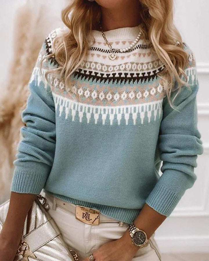 Gemütlicher Norweger Pullover für Damen aus Baumwolle in Blau