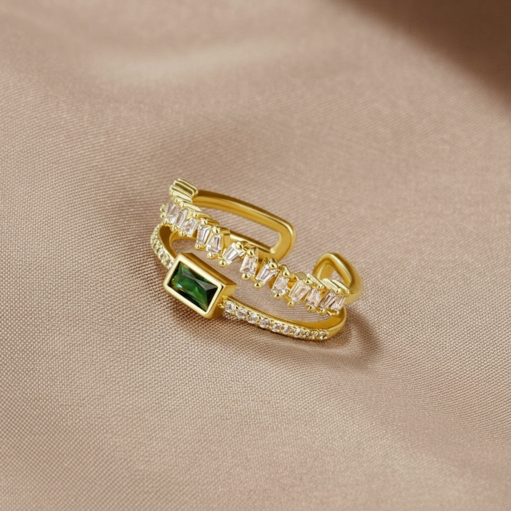 Verstellbarer Ring aus Waldgrünem Zirkonia