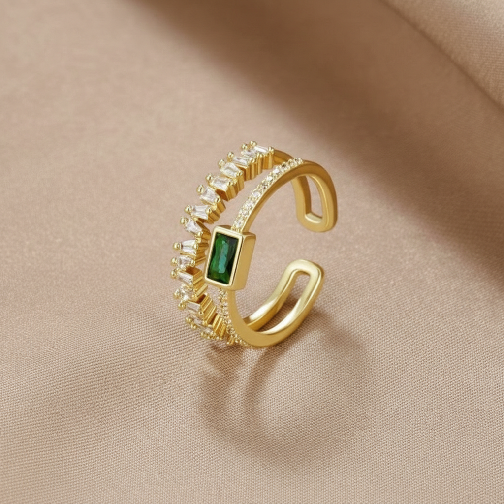 Verstellbarer Ring aus Waldgrünem Zirkonia