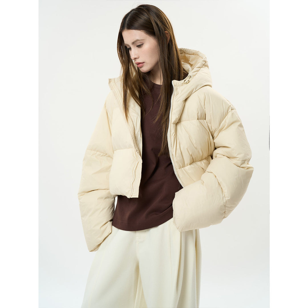 Gesteppte Damen Winterjacke mit Kapuze in Creme