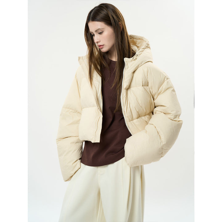Gesteppte Damen Winterjacke mit Kapuze in Creme