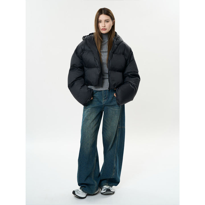 Gesteppte Damen Winterjacke mit Kapuze in Schwarz