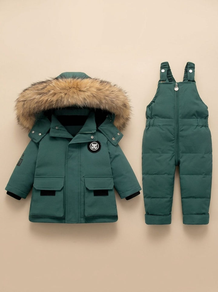 Gesteppter Schneeanzug mit Winterjacke für Kinder in Grün