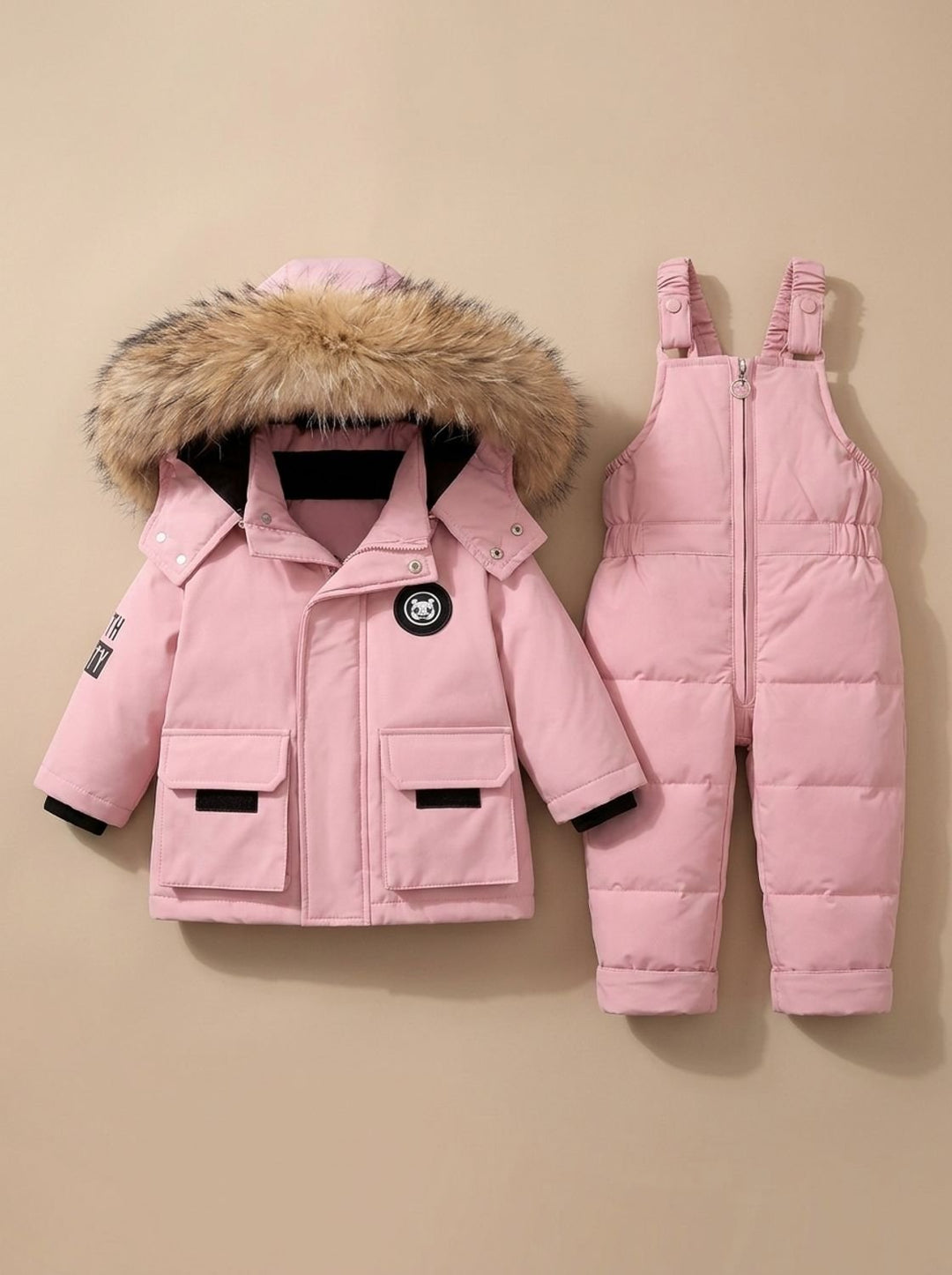 Gesteppter Schneeanzug mit Winterjacke für Kinder in Rosa
