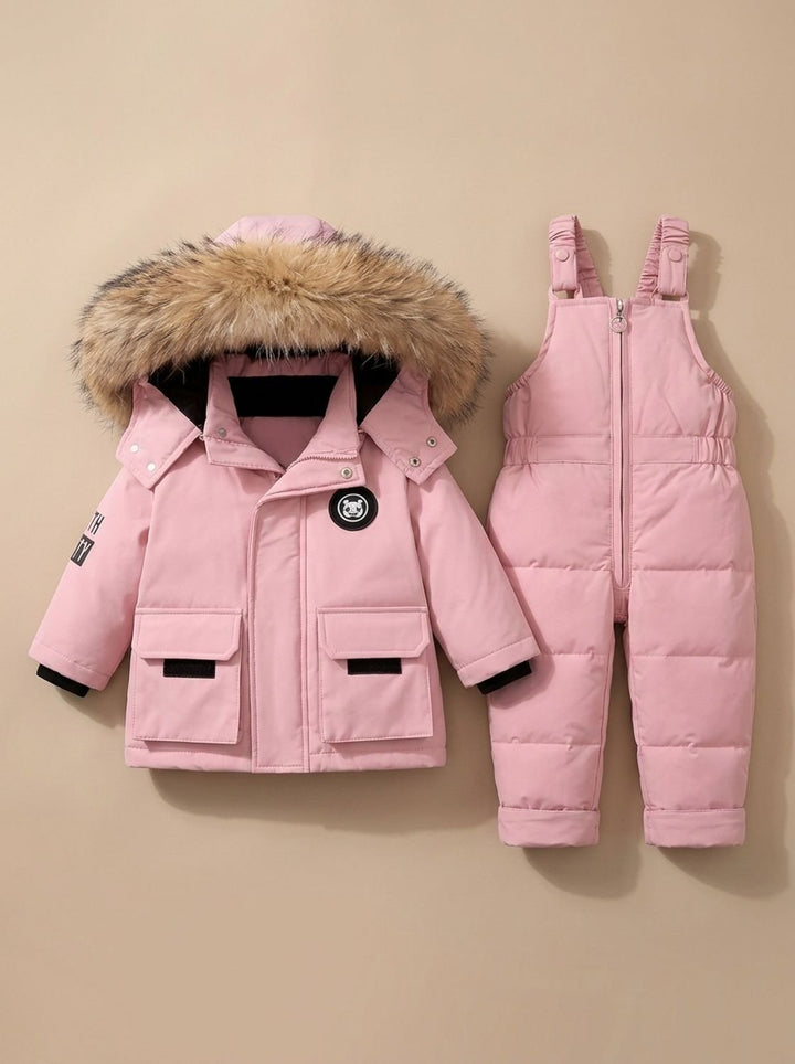 Gesteppter Schneeanzug mit Winterjacke für Kinder in Rosa
