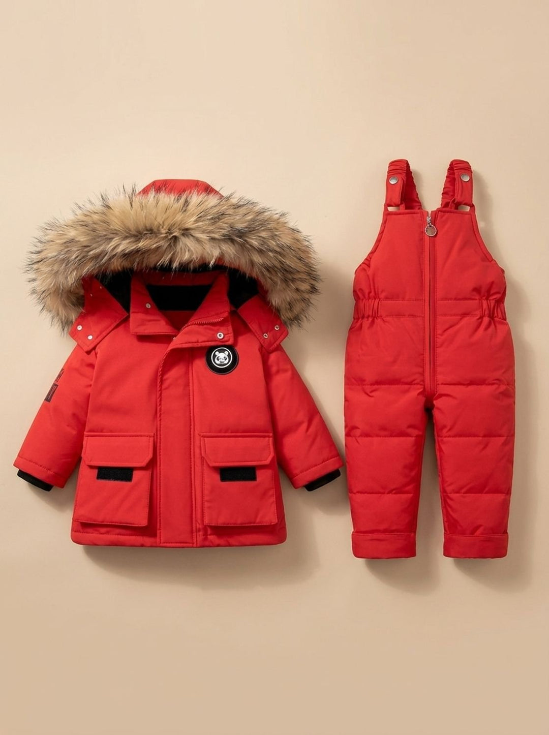 Gesteppter Schneeanzug mit Winterjacke für Kinder in Rot