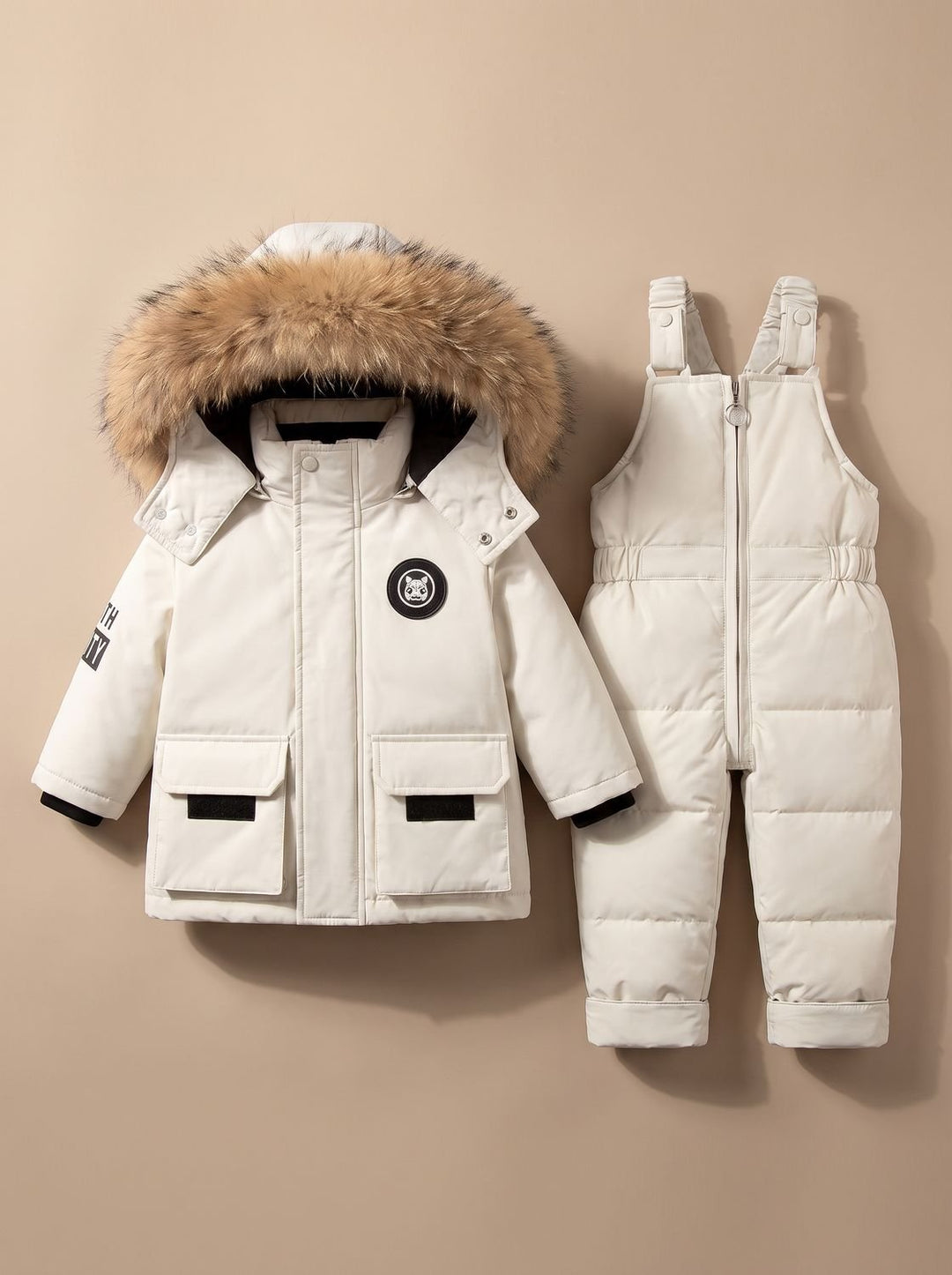Gesteppter Schneeanzug mit Winterjacke für Kinder in Weiß