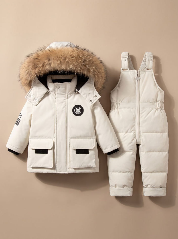 Gesteppter Schneeanzug mit Winterjacke für Kinder in Weiß
