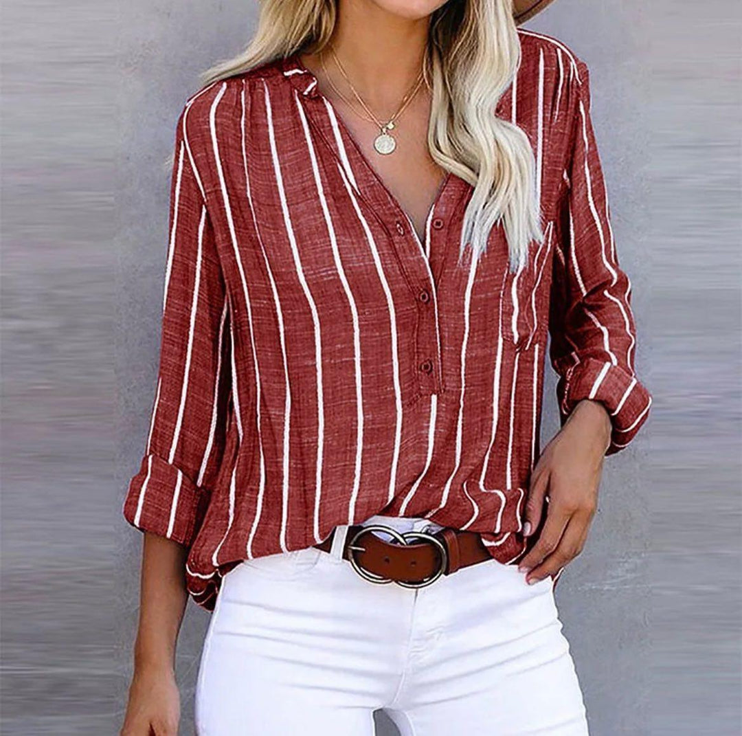 Gestreifte Leinenbluse für Sommer in Rot