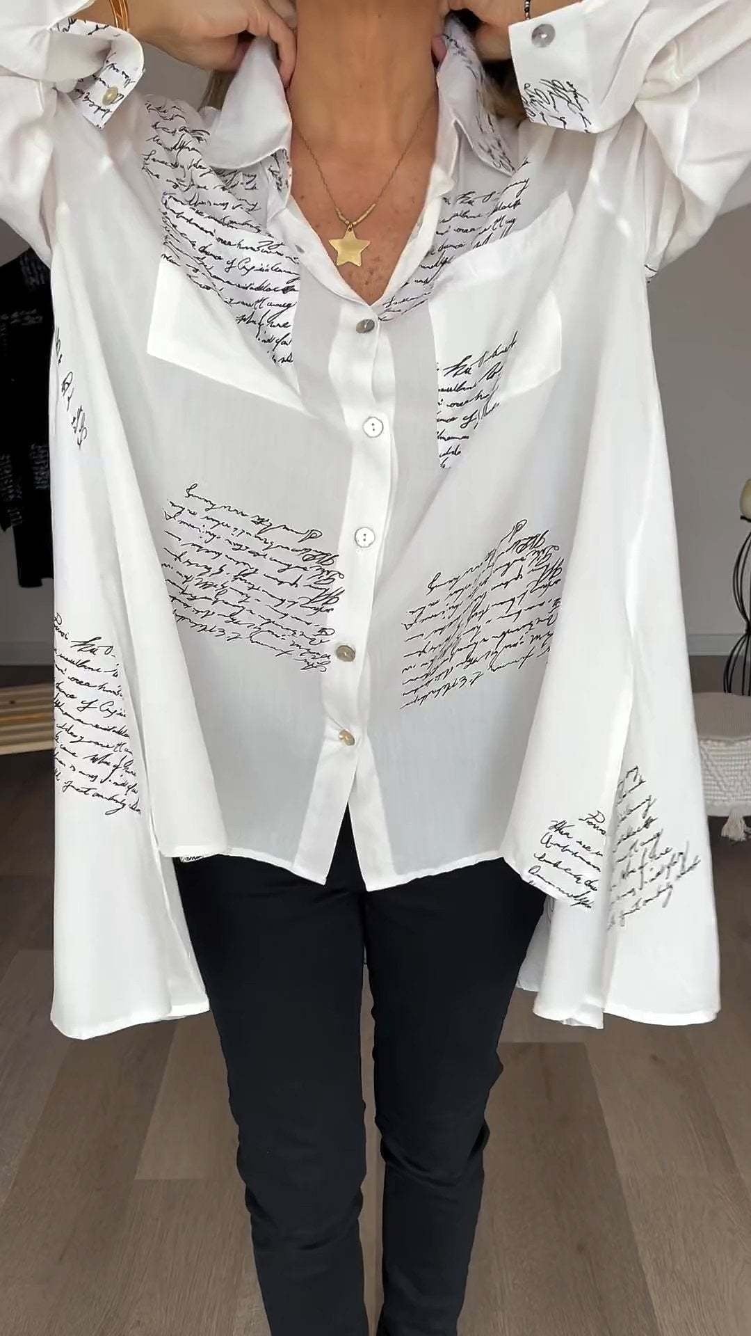 Handgeschriebenes Button-Up Hemd Leinen hemd (4)