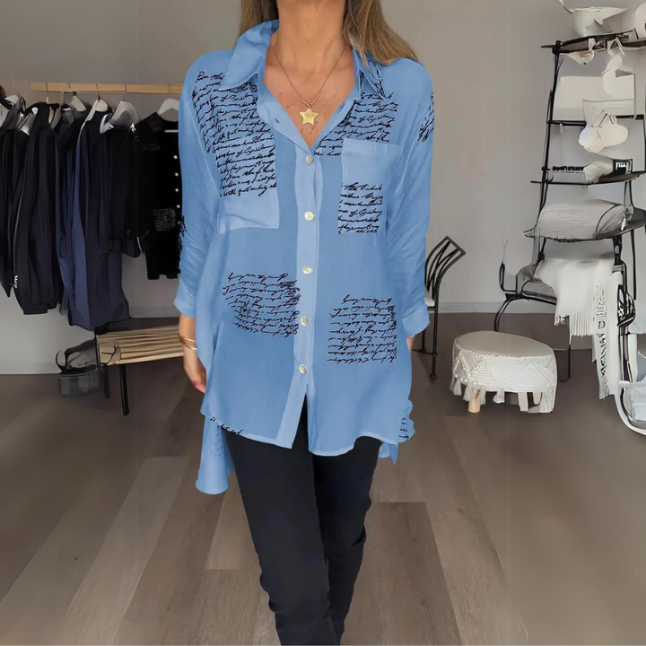 Handgeschriebenes Button-Up Hemd Leinen hemd in Blau