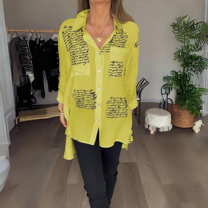 Handgeschriebenes Button-Up Hemd Leinen hemd in Gelb
